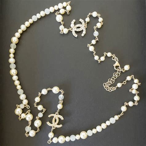 ebay chanel pearl necklace|chanel faux pearl cc necklace.